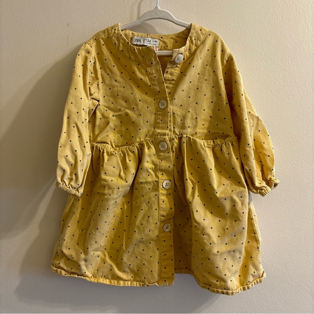 Zara Muted Yellow Polka Dot Kids Dress